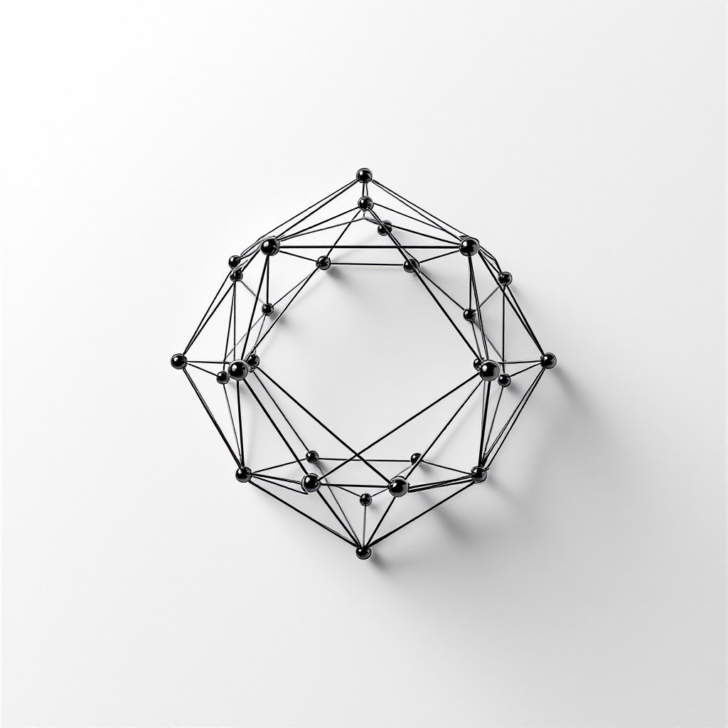 Black wireframe polyhedron on paper